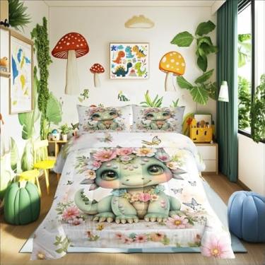 Imagem de Conjunto de edredom com desenho animado de dragão e meninas, animal mágico sonhador para decoração de quarto, estampa de borboleta, microfibra escovada, capa de edredom macia, casal