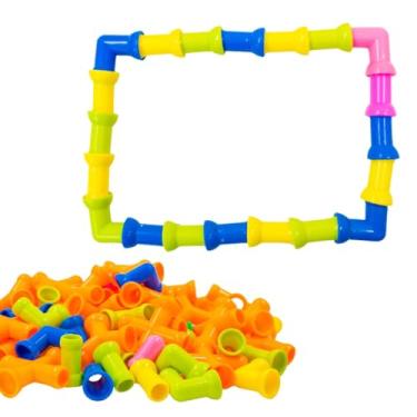 Imagem de Brinquedo Educativo de Montar, Blocos Infantis com Tubos Coloridos para Encaixar, Kit de Construção