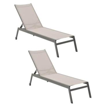 Imagem de Kit 2 Peças Espreguiçadeiras Chaise Outdoor Itaguá Amêndoa Tela Bege o