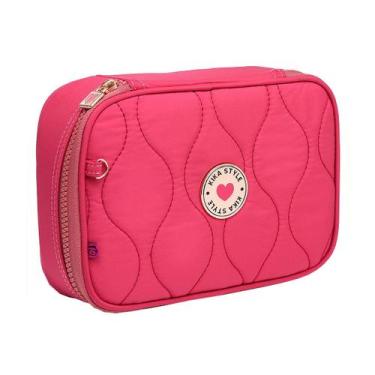 Imagem de Estojo Feminino Kika Box Quadrado Divisórias Escola Especial, Rosa