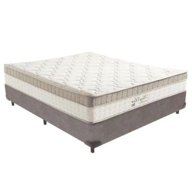 Imagem de Cama Box Casal Cinza + Colchão King Best Bege Molas Ensacadas Anjos