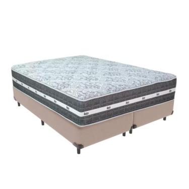 Imagem de Cama Box Queen Bege + Colchão Black Graphite 27 Molas Ensacadas Anjos