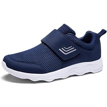 Imagem de LEADER SHOW Tênis masculino casual confortável para caminhada ultraleve antiderrapante com gancho e laço, Onda, azul, 39