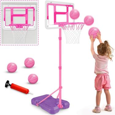 Imagem de Cesta de basquete GMAOPHY Kids com suporte ajustável rosa de 3 a 8 anos