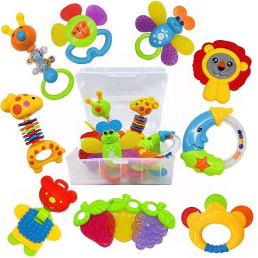 Imagem de Conjunto de brinquedos para bebês AIVIAI Rattles Teether de 0 a 6 meses com caixa de 11 unidades
