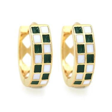 Imagem de Brinco xadrez para mulheres, brincos de argola xadrez delicados, banhados a ouro 18 K, brincos redondos de argola quadriculada, hipoalergênicos, modernos, joias modernas, presentes, One Size, Sem