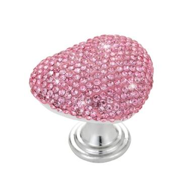 Imagem de Botão de descarga de tanque de água de cristal diamante auxiliar em forma de coração brilhante tampa de assento de vaso sanitário acessórios decoração para banheiro proteção de unhas (rosa)