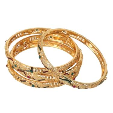 Imagem de Touchstone Golden Bangle Collection Indian Bollywood Desire Lindamente esculpida Concha Inspirada em Concha Grossa Joias Pulseiras Conjunto de 4. em tom dourado para mulheres, L - Circ 8.2 in-Indn