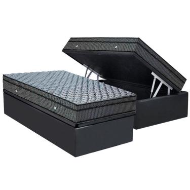 Imagem de Cama Box Baú Solteiro: Colchão Molas Ensacadas Ortobom Orthotel Luxo + Base crc Suede Gray (88x188)