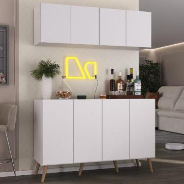Imagem de Kit Bar Armário Aéreo e Aparador 4 Portas Retrô Multimóveis MP1086, Br
