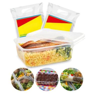 Imagem de Kit 48 Pote Retangular de Plástico 500ml Marmita Fit Bolo no Pote de S