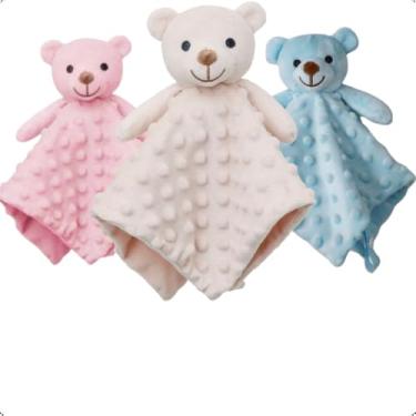 Imagem de Naninha Bebê com Prendedor de Chupeta - Urso Bege Azul ou Rosa - Pelucia Pipoquinha Hipoalergenica Loani (Azul)