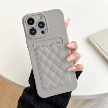 Imagem de Capa tipo carteira com padrão de treliça da moda para iPhone 15 14 11 12 13 Pro Max Plus XS X XR Capa de silicone macio com compartimento para cartão, cinza, para 7 Plus ou 8 Plus