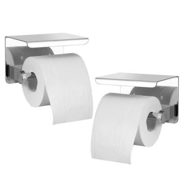 Imagem de Suporte Papel Higienico Inox Banheiro Lavabo Kit 2 unidades Prateleira