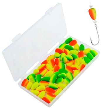 Imagem de EQUIJUANCE Pacote com 65 boias de pesca - Pompano Rigs Flutuam Catfish Rigs com cores de alta visibilidade, flutuadores de espuma de pesca com bala para plataformas de bagre truta Walleye
