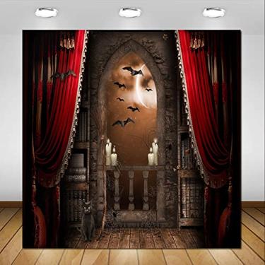 Imagem de Avezano Pano de fundo para fotografia de Halloween, vassoura mágica, vampiros, castelo medieval, assustador, morcegos bruxa, meados do século, vintage, para crianças, sessão de fotos, decoração de