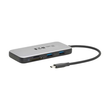 Imagem de Tripp Lite Estação de ancoragem USB-C com 2 entradas USB-A, 1 USB-C, HDMI, Ethernet e cartões de memória | USB 3.2 Gen 2, 4K @ 60Hz HDMI, Micro SD + SD, carregamento USB-C PD de 100 W, garantia de 3