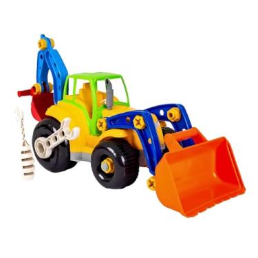 Imagem de Trator Didático Infantil Retroescavadeira Montável com Ferramentas Educativas - Brinquedo de Montar para Crianças a Partir de 3 Anos