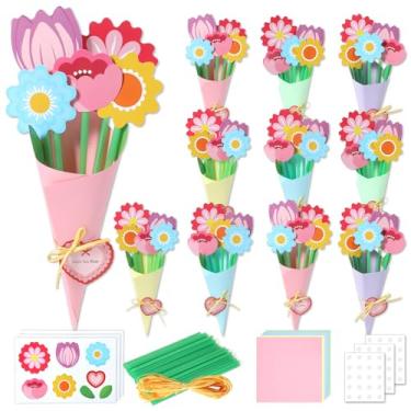 Imagem de QOUBAI Kit de artesanato para buquê de flores, 24 conjuntos faça seu próprio kit de cartão de papel floral grande para crianças, Dia das Mães, aniversário, faça você mesmo, presente de apreciação de