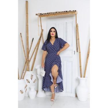 Imagem de Vestido envelope longo bolinhas de viscolinho manga curto - LAJMA STOR