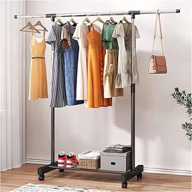 Imagem de LIFOND Barra para roupa cabide para roupa cabide sobre rodas, barra para roupa com sapateiro, aplica-se ao quarto, sala de estar, barra de roupa fácil de montar para decoração de quarto B