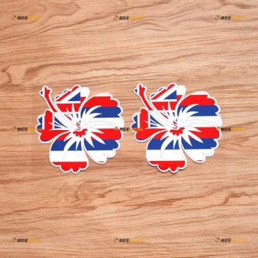 Imagem de Adesivo Havaí Bandeira Hibisco Flor Havaiana Decalque Vinil - Pacote com 2 Brilhantes 10 cm - Para Carro Barco Laptop Cup