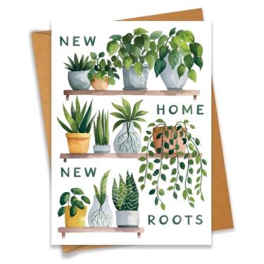 Imagem de PEONYNFOX New Home New Roots Housewarming First Home New Place Cartão de Mudança Presente de Fechamento de Corretor de Imóveis para Família Amigo Colega - Tamanho 12 cm x 16 cm Em Branco Dentro com