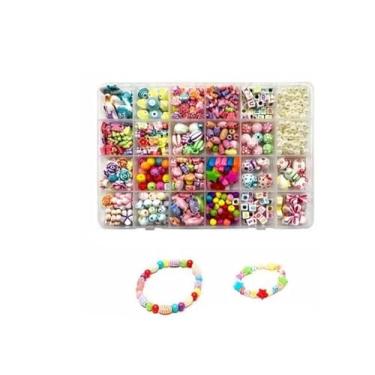 Imagem de Kit Miçangas Infantil Coloridas Montar Pulseiras 550 Peças G