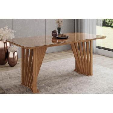 Imagem de Mesa de Sala Jantar Adriana SC46 c/ Tampo Madeirado c/ Vidro Curvo 200