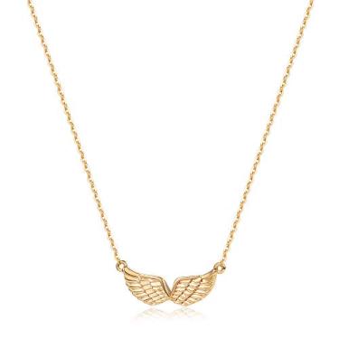 Imagem de MEVECCO Colar com pingente de asas de anjo de ouro, lindo colar com pingente de anjo da guarda preenchido em ouro 18 K, colar minimalista simples e delicado para mulheres, Metal, Sem Pedra Preciosa
