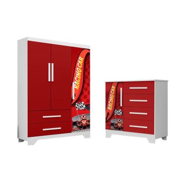 Imagem de Conjunto Quarto Infantil Carros - Roupeiro e Cômoda Mdf - Vermelho