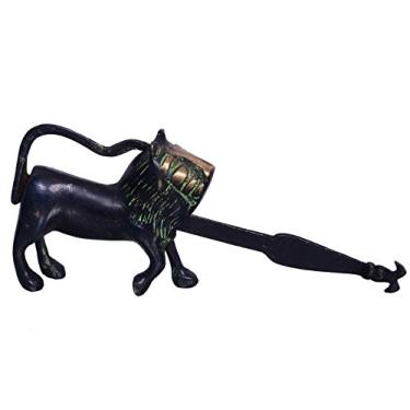 Imagem de Cadeado e chave em latão roxo com acabamento antigo em design de leão exclusivo do período pré-histórico (10365)