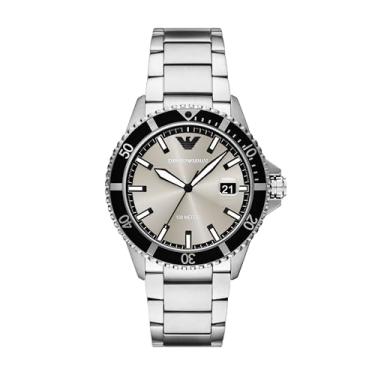 Imagem de Emporio Armani Relógio masculino World Explorer de aço inoxidável com três ponteiros (modelo: AR11683), Prata