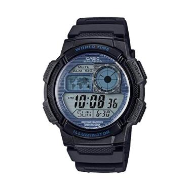 Imagem de Casio Relógio masculino de quartzo com pulseira de resina, preto, 19,4 (modelo: AE-1000W-2A2VCF)