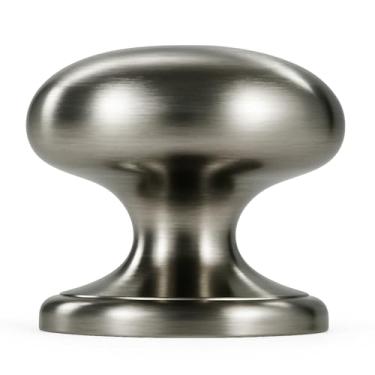 Imagem de trust4care Pacote com 4 maçanetas grandes de níquel acetinado escovado com base larga para porta de armário dobrada, puxadores redondos prateados para armário de cômoda, puxadores de gaveta de