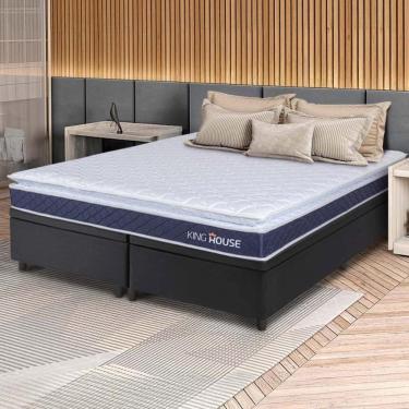 Imagem de Conjunto Box Baú Preto Durban Azul Espuma D28 Queen 158x198x64 - King House