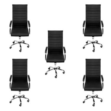 Imagem de Conjunto 5 Cadeiras de Escritório Com Rodízios Alta Florença Or Design Preto