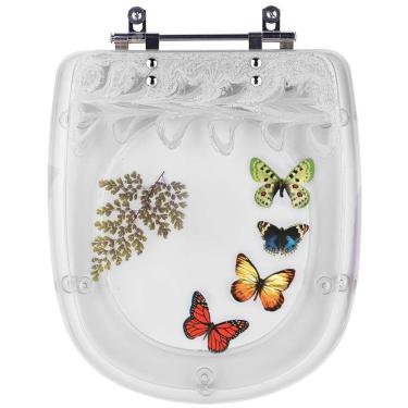 Imagem de Tampa De Vaso Poliéster Decorada Borboleta Aspen Branco Para Louça Deca
