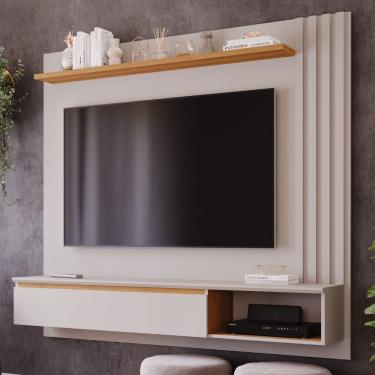 Imagem de Painel Para Tv Até 60'' 100%Mdf C/ 1 Porta E Nicho Panama Plus Permobili Off White/Nature Off White