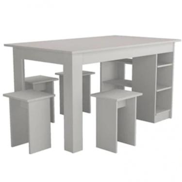 Imagem de Mesa Multi Com 4 Bancos Nicho E Prateleira Nova Móbile Branco