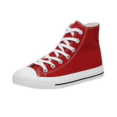 Imagem de CUSHIONAIRE Tênis feminino Vance de lona de cano alto + espuma viscoelástica, Vermelho, 40