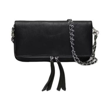 Imagem de Bolsa De Ombro Feminina De Couro PU Preto De Grande Capacidade Retrô D