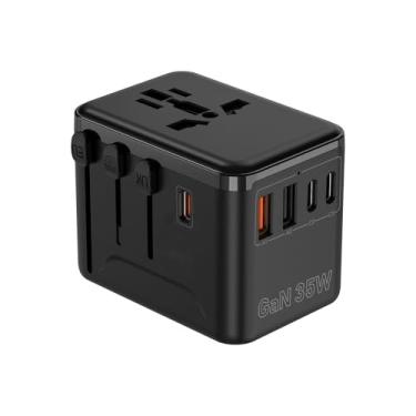 Imagem de pramie Adaptador De Viagem Universal Pramie, Tomada Internacional Gan 35W Com 2 Portas Tipo C E Usb 1 Porta Carregamento Rápido, Plugues Disponíveis Para Ue/Reino Unido/Austrália/Eua, Design Soquete
