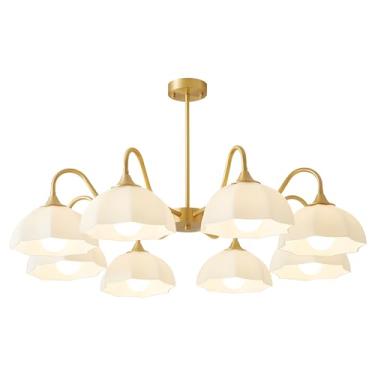 Imagem de Magiroz Lustre Sputnik Dourado De 8 Luzes, Luminária Grande, Pendente Vidro Leitoso Meados Do Século, Ilha Cozinha, Semi-Embutida Moderna Fazenda Mpl13-8 Gd