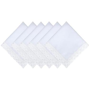 Imagem de EHouseHome Guardanapos De Mesa Jantar Em Tecido Com Acabamento Renda, À Prova D'Água E Derramamento, Linho Sintético, Conjunto 6, 45 X Cm, Branco