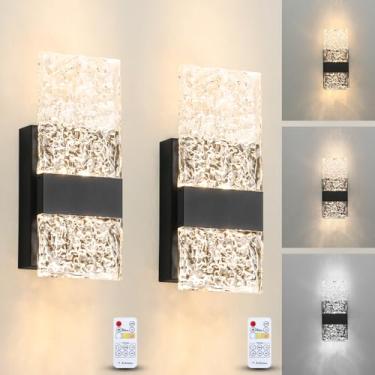 Imagem de Ditoon Apliques De Parede Modernos Cristal Preto Fosco Com Led, Luminária Recarregável Sem Fio Bateria Regulável, Conjunto Duas Luzes Para Quarto, Acrílico Penteadeira (9,25 Polegadas)