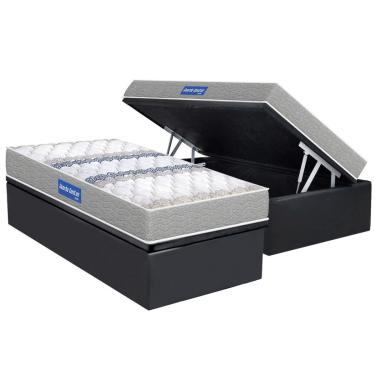 Imagem de Cama Box Baú Solteiro: Colchão Espuma D33 Probel D45 Guarda Costas Gray + Base CRC Suede Gray (88x188)