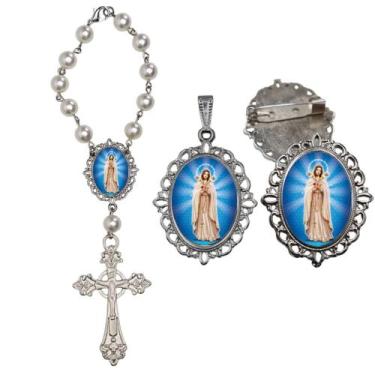 Imagem de Terço de Carro Nossa Senhora Mistica com Broche e Relicario Lembrancin