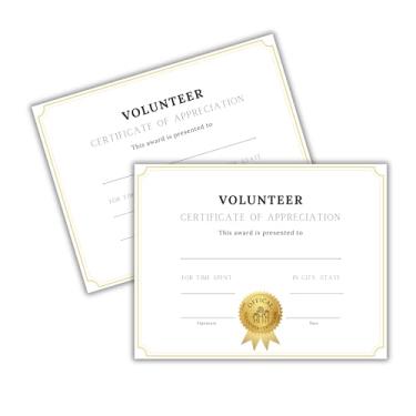 Imagem de Certificado Voluntário de Apreciação Pacote com 50 unidades 21,6 x 28 cm Ouro Branco Minimalista Cidadania Horas de Serviço Comunitário Cães Idosos