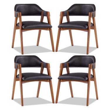 Imagem de Kit 4 Cadeiras de Jantar Lua em Madeira com Estofado Impermeável Facto Preto L72 RMI